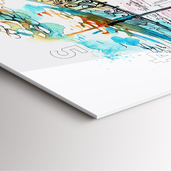 Wanduhr quadratisch Gemalte Architektur