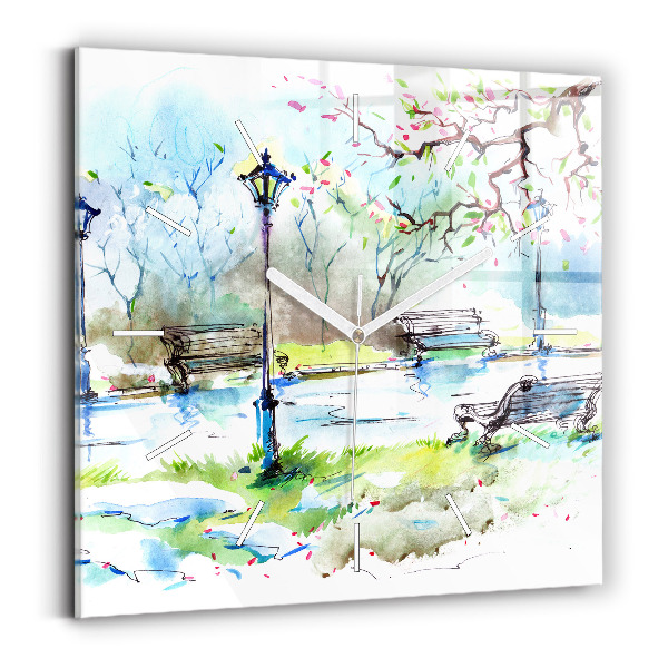 Wanduhr quadratisch Malerischer Frühling