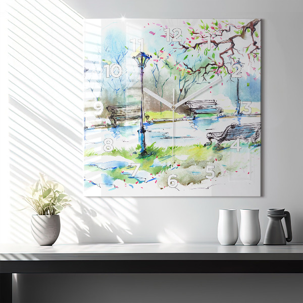 Wanduhr quadratisch Malerischer Frühling