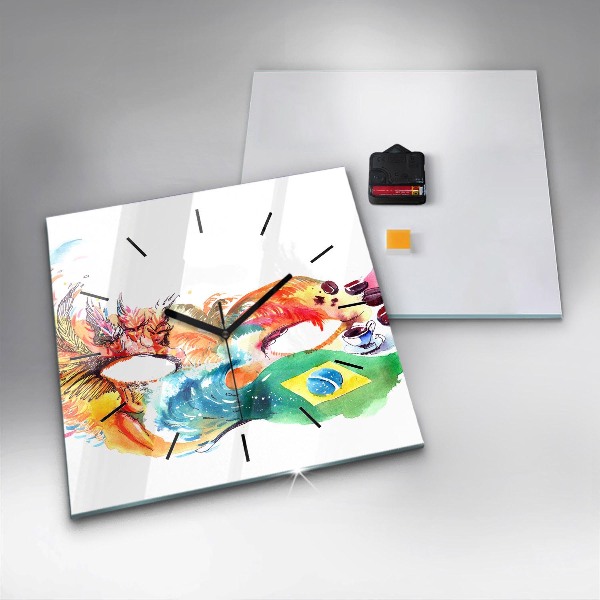 Wanduhr modern quadratisch Kultur - Flagge von Brasilien