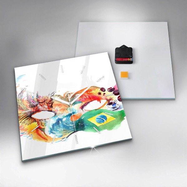 Wanduhr modern quadratisch Kultur - Flagge von Brasilien