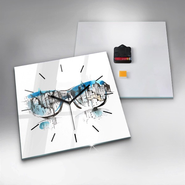 Wanduhr quadratisch mit motiv Die Stadt im Glas