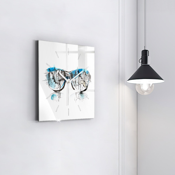 Wanduhr quadratisch mit motiv Die Stadt im Glas