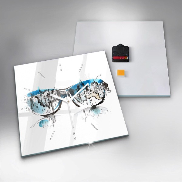 Wanduhr quadratisch mit motiv Die Stadt im Glas