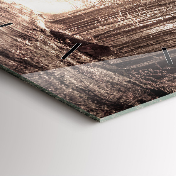 Wanduhr quadratisch Waldweg in Sepia