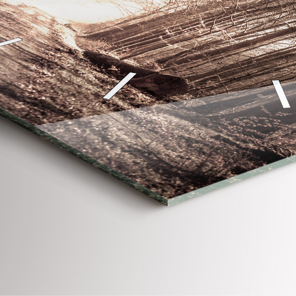 Wanduhr quadratisch Waldweg in Sepia