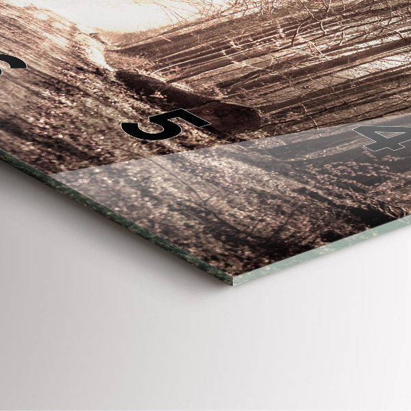 Wanduhr quadratisch Waldweg in Sepia