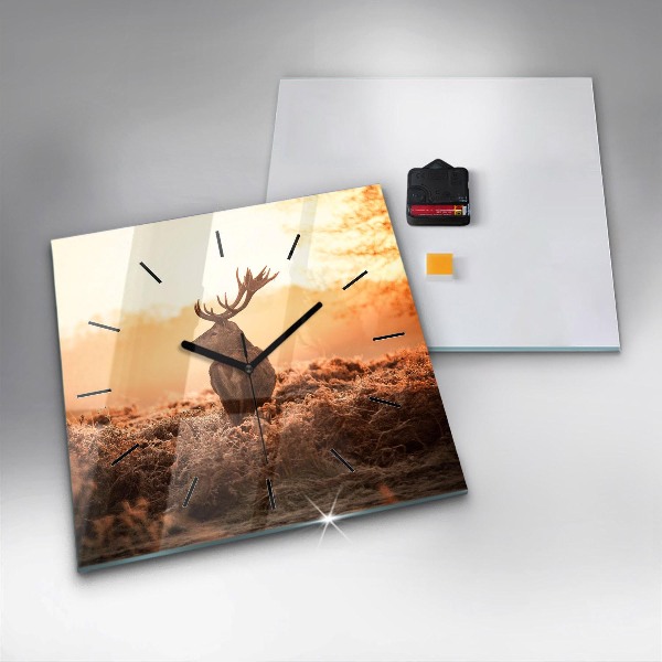 Wanduhr modern quadratisch Hirsche bei Sonnenaufgang