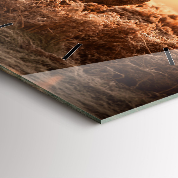 Wanduhr modern quadratisch Hirsche bei Sonnenaufgang