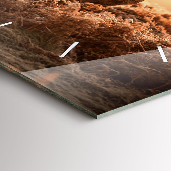 Wanduhr modern quadratisch Hirsche bei Sonnenaufgang