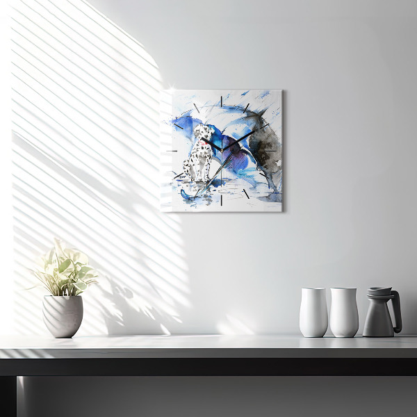 Wanduhr quadratisch Dalmatiner und Regenschirm