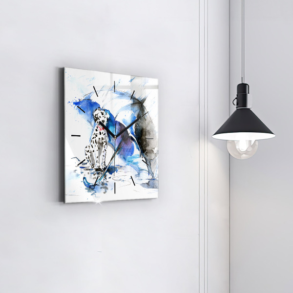 Wanduhr quadratisch Dalmatiner und Regenschirm