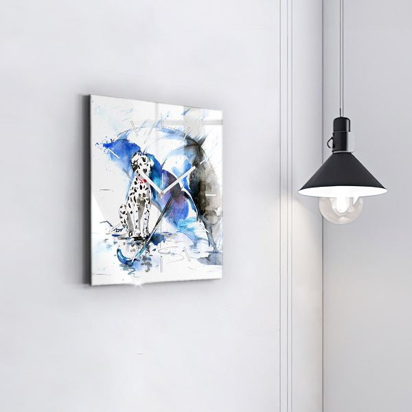 Wanduhr quadratisch Dalmatiner und Regenschirm