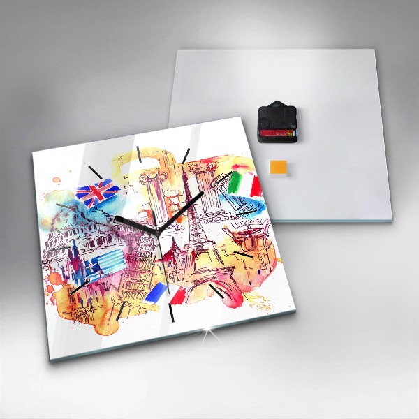 Wanduhr modern quadratisch Attraktive Länder der Welt