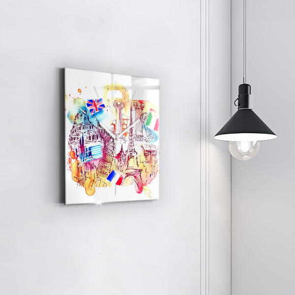 Wanduhr modern quadratisch Attraktive Länder der Welt