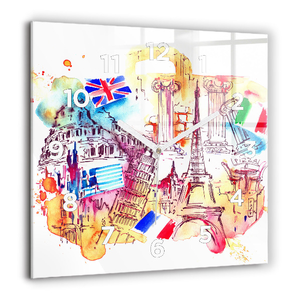 Wanduhr modern quadratisch Attraktive Länder der Welt