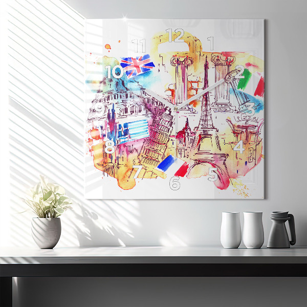 Wanduhr modern quadratisch Attraktive Länder der Welt