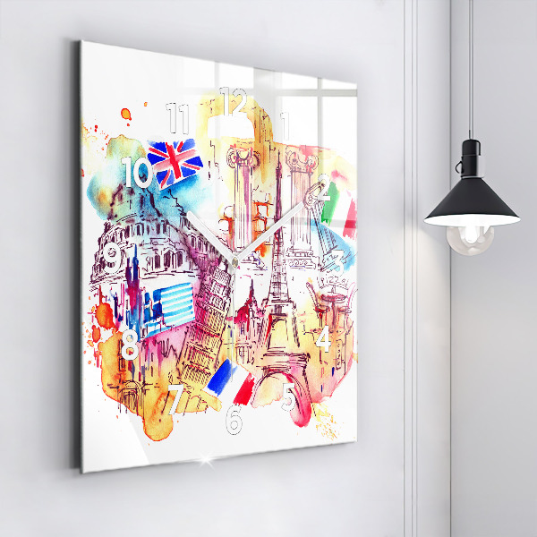 Wanduhr modern quadratisch Attraktive Länder der Welt