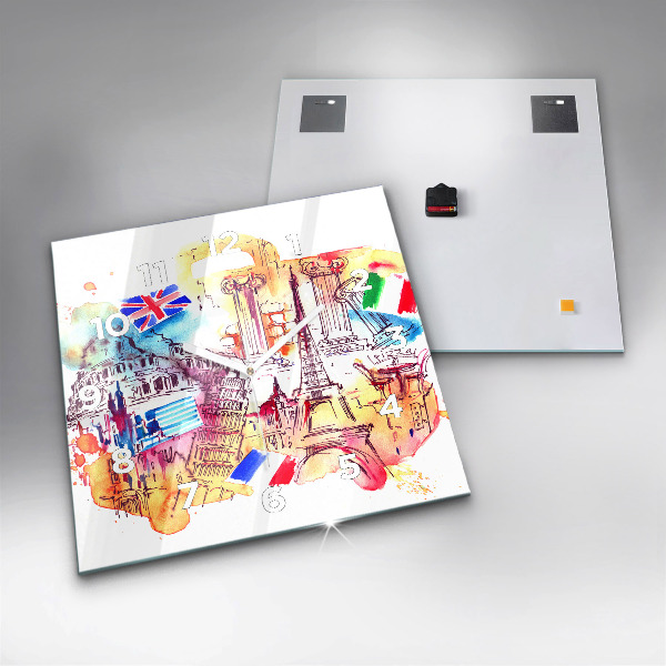 Wanduhr modern quadratisch Attraktive Länder der Welt