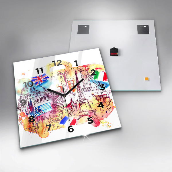Wanduhr modern quadratisch Attraktive Länder der Welt