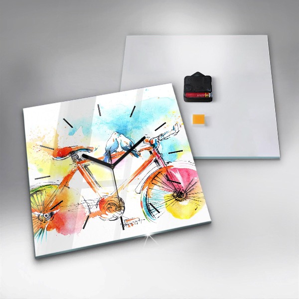 Wanduhr quadratisch mit motiv Bemaltes Fahrrad