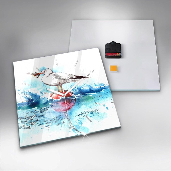 Wanduhr quadratisch Bemalte Seemöwe