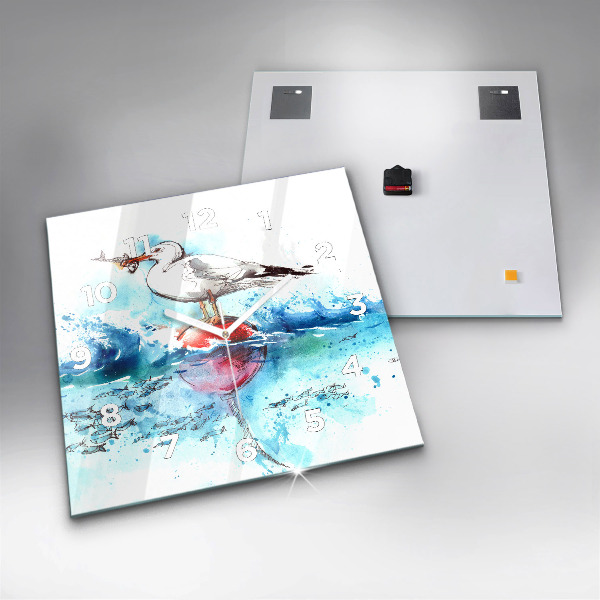 Wanduhr quadratisch Bemalte Seemöwe