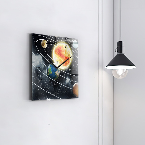 Wanduhr modern quadratisch Sonnensystem