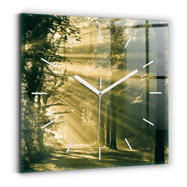 Wanduhr modern quadratisch Sonnenstrahlen Wald