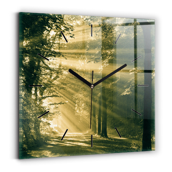 Wanduhr modern quadratisch Sonnenstrahlen Wald