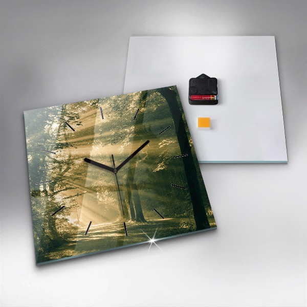 Wanduhr modern quadratisch Sonnenstrahlen Wald