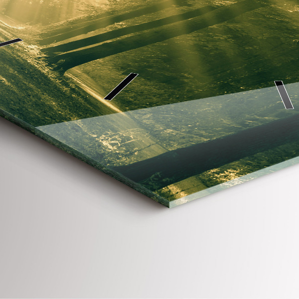 Wanduhr modern quadratisch Sonnenstrahlen Wald