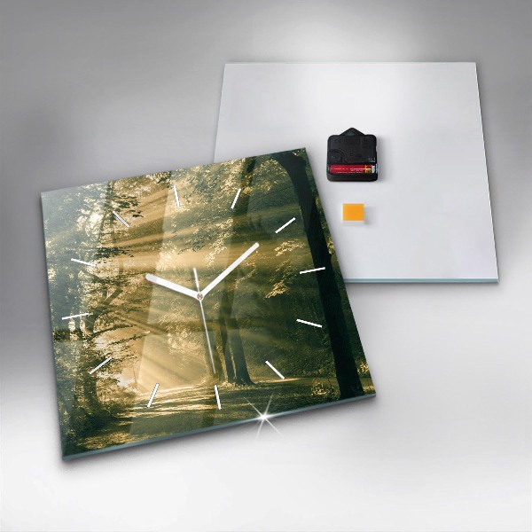 Wanduhr modern quadratisch Sonnenstrahlen Wald
