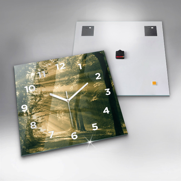 Wanduhr modern quadratisch Sonnenstrahlen Wald