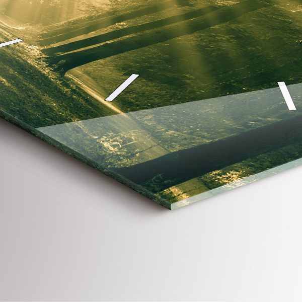 Wanduhr modern quadratisch Sonnenstrahlen Wald