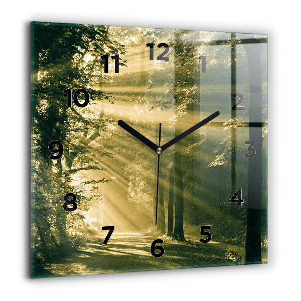 Wanduhr modern quadratisch Sonnenstrahlen Wald