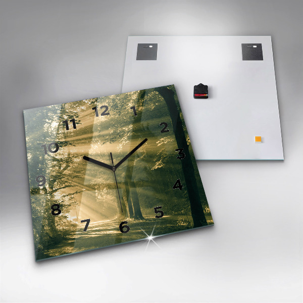 Wanduhr modern quadratisch Sonnenstrahlen Wald