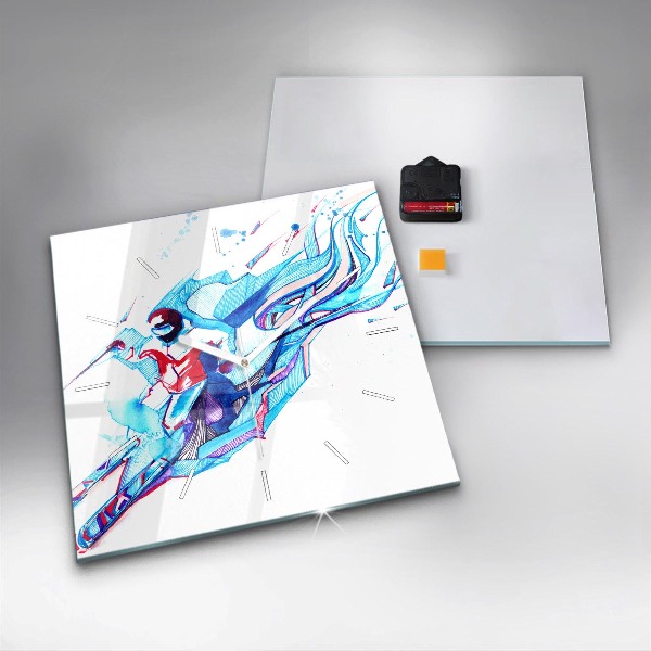 Wanduhr quadratisch mit motiv Skifahrer