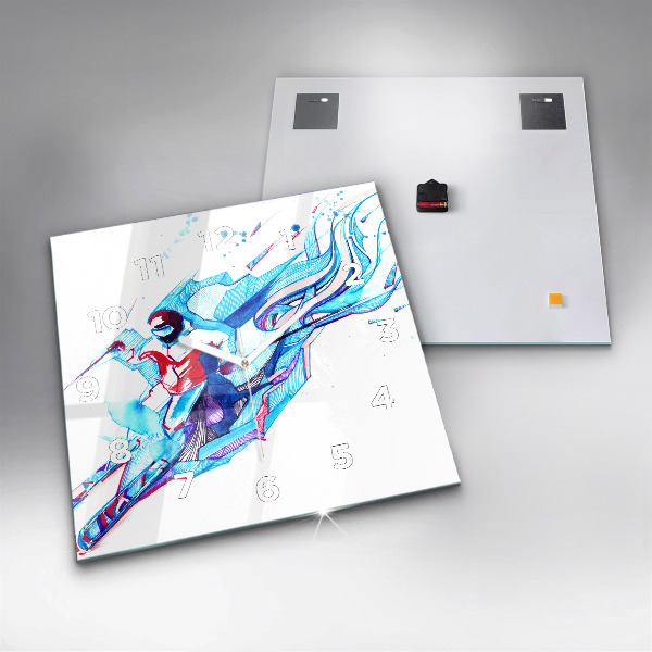 Wanduhr quadratisch mit motiv Skifahrer