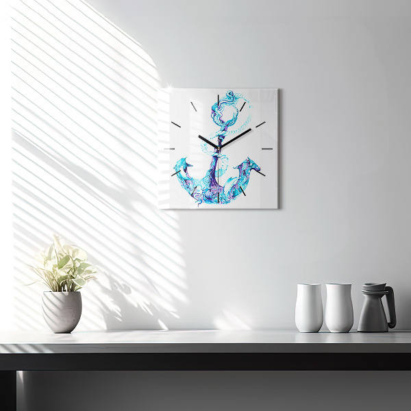Wanduhr modern quadratisch Anker im Meer