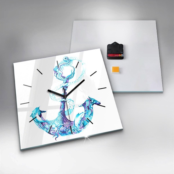 Wanduhr modern quadratisch Anker im Meer
