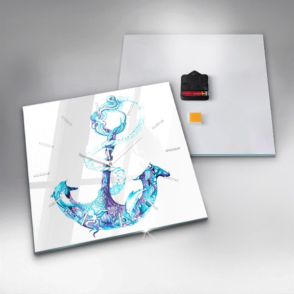Wanduhr modern quadratisch Anker im Meer