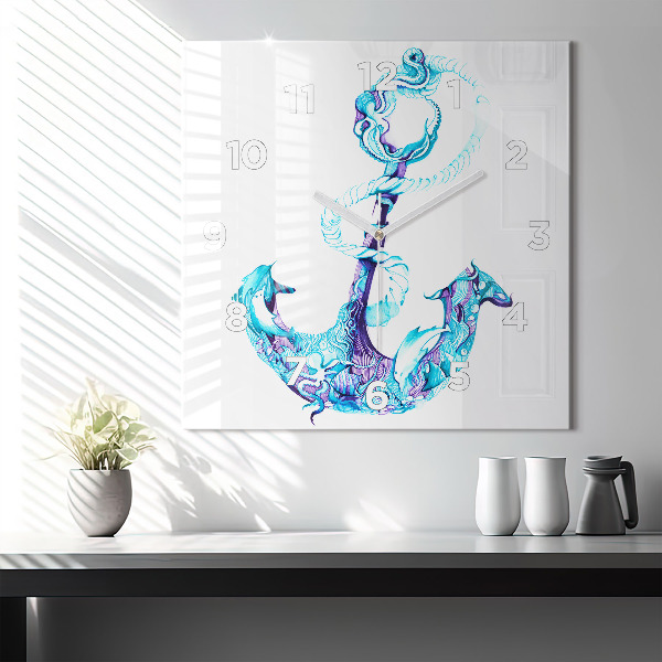 Wanduhr modern quadratisch Anker im Meer