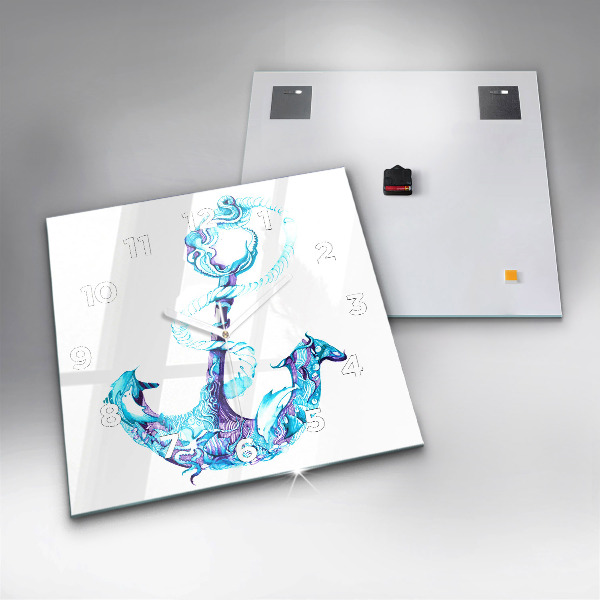 Wanduhr modern quadratisch Anker im Meer