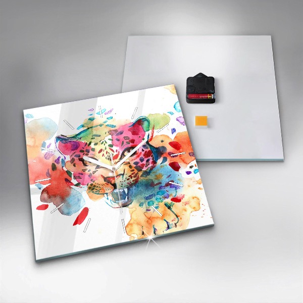 Wanduhr quadratisch mit motiv Wildkatze abstrakt