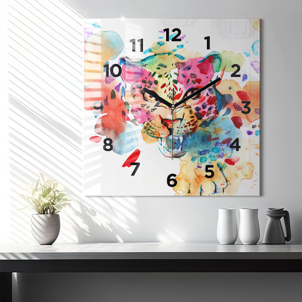 Wanduhr quadratisch mit motiv Wildkatze abstrakt