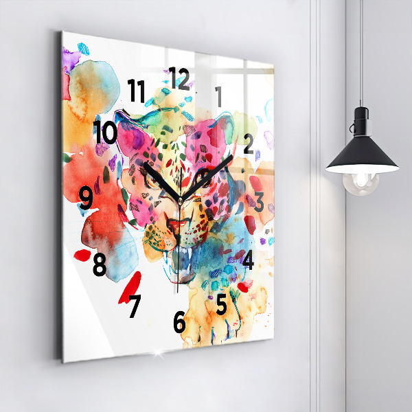 Wanduhr quadratisch mit motiv Wildkatze abstrakt