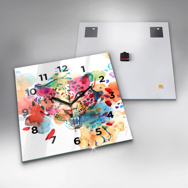 Wanduhr quadratisch mit motiv Wildkatze abstrakt