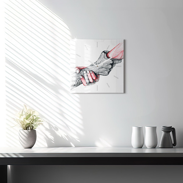 Wanduhr quadratisch mit motiv Händchenhalten