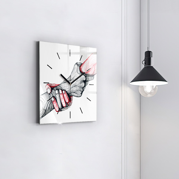 Wanduhr quadratisch mit motiv Händchenhalten